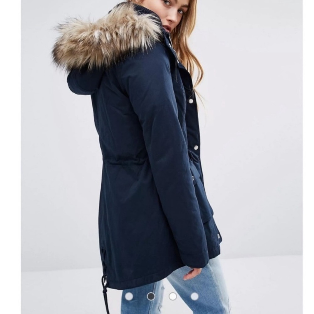 Hollister Heritage Sherpa Lined Parka Coat blue size XS - Picture 4 of 15